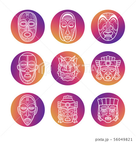 Bright icons with white african tribal vodoo masks 56049821
