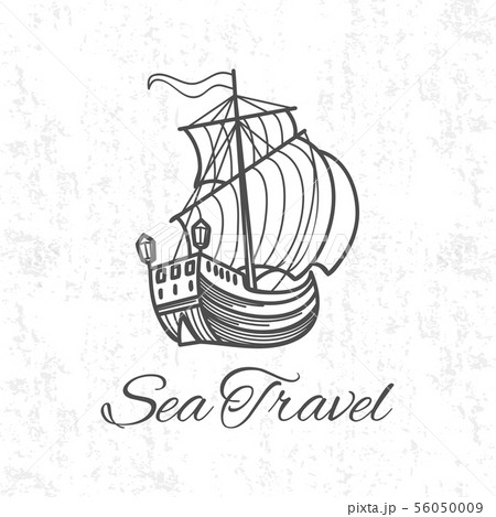 Antique travel ship on grunge background. Sea travel banner design 56050009