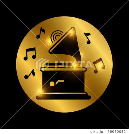 Black shiny gramophone and music notes on gold Black shiny gramophone and music notes on gold 56050052