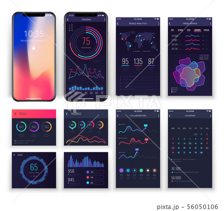 Mobile application ux interfaces vector templates with charts and diagrams. Smartphone ui collection 56050106