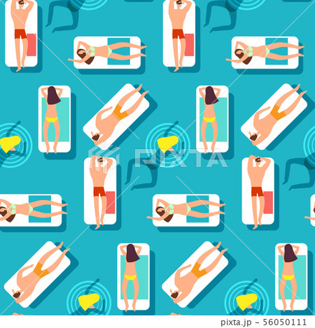 People on the beach swimming sea. Summer time seamless vector pattern 56050111