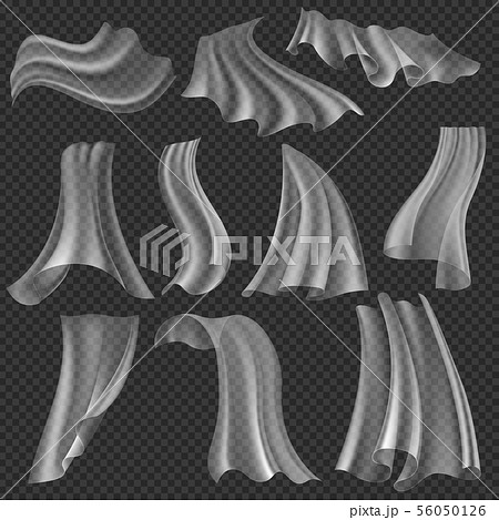 Realistic billowing white cloth isolated. Soft fluttering light material vector set 56050126