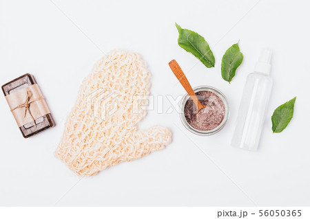 Flat lay bath background of natural cosmetics 56050365