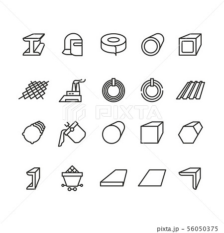 Steel material products line vector icons. Steel pipe and beam metallurgy outline pictograms 56050375