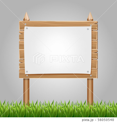 Wooden information blank with green grass 56050540