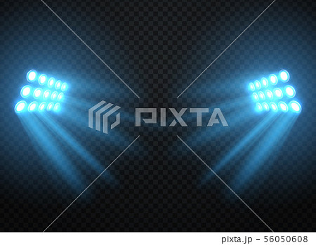Stadium lights, shiny projectors isolated. Vector spotlight template 56050608