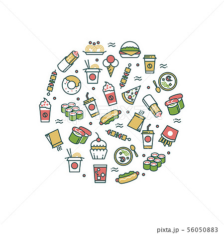 Asian fast food line icons concept 56050883