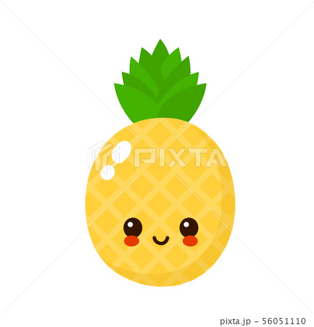Happy Cute Smiling Pineapple Faceのイラスト素材