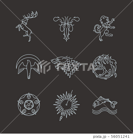 Line heraldic animals gaming thrones symbols 56051241