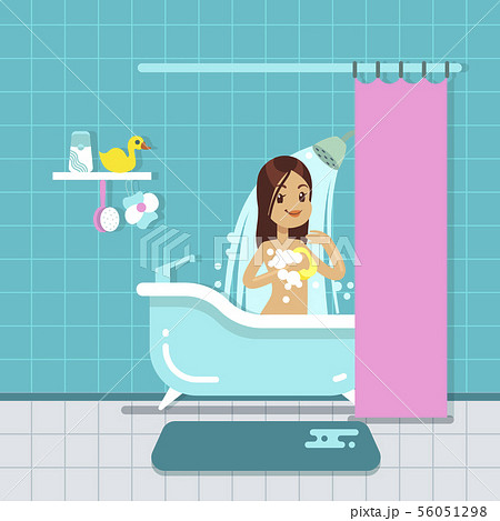 young Girl in Bath Young girl in bathroom home interior with...のイラスト素材 [56051298] - PIXTA