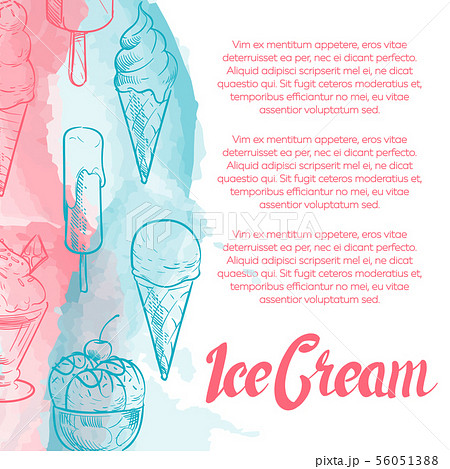 Dessert poster with hand drawn ice cream and watercolor effect Dessert poster with hand drawn ice cream and watercolor effect 56051388