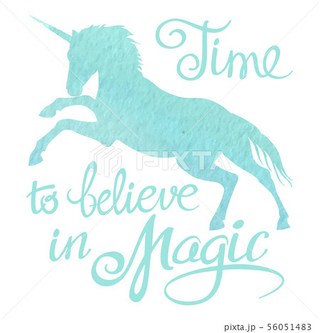 Turquoise watercolor unicorn silhouette and lettering 56051483