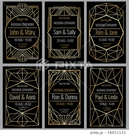 Modern abstract vector backgrounds in art deco style. Classy wedding invitations with geometric 56051533