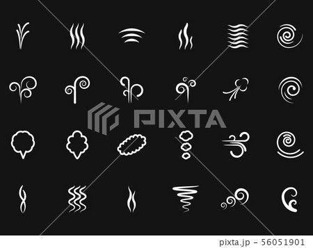 Smoke, wind simple icons on black backdrop Smoke, wind simple icons on black backdrop 56051901