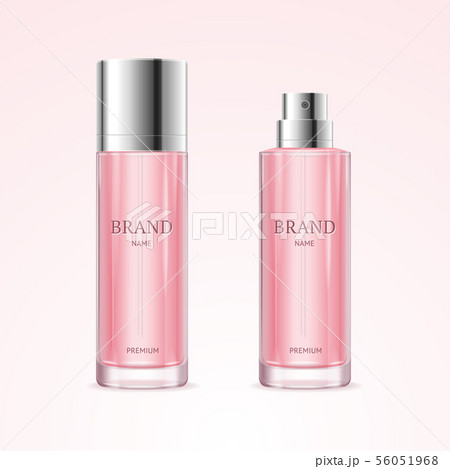 Realistic Detailed 3d Blank Perfume Bottle Pink Template Mockup Set. Vector Realistic Detailed 3d Blank Perfume Bottle Pink Template Mockup Set. Vector 56051968