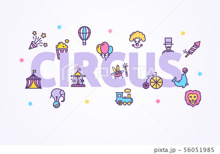 Circus Banner with Color Thin Line Icon. Vector 56051985