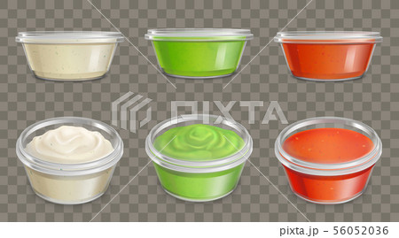 Sauces in plastic containers realistic vector set Sauces in plastic containers realistic vector set 56052036