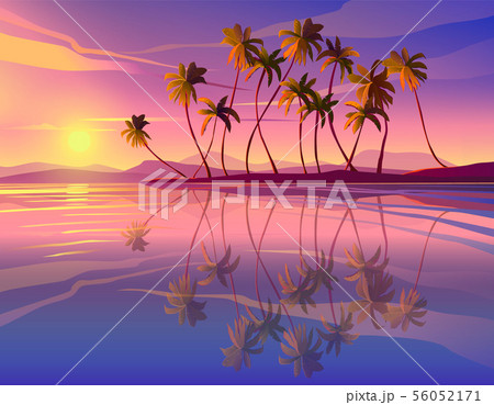 Beautiful seaside sunset. Decline, ocean, palm trees. 56052171
