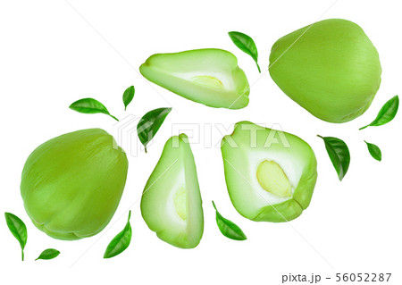 fresh Chayote vegetable or mexican cucumber isolated on white background. Top view. Flat lay fresh Chayote vegetable or mexican cucumber isolated on white background. Top view. Flat lay 56052287