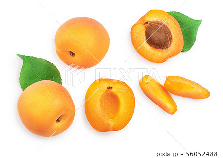 Apricot fruit with half isolated on white background macro 56052488