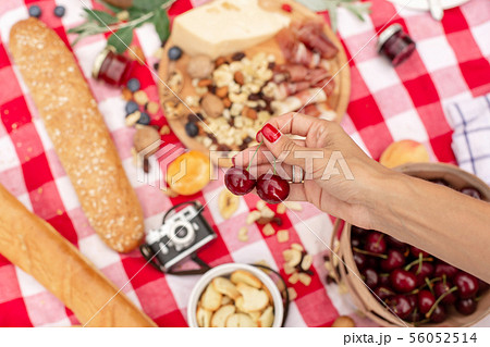 Summer outdoor picnic party. Food, honey and Summer outdoor picnic party. Food, honey and 56052514