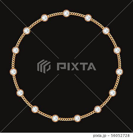 Round frame made with golden chain and gemstones. On black. Vector illustration Round frame made with golden chain and gemstones. On black. Vector illustration 56052728