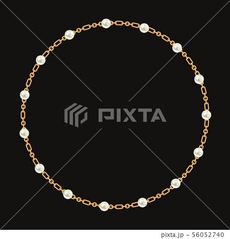 Round frame made with golden chain and white pearls. On black. Vector illustration Round frame made with golden chain and white pearls. On black. Vector illustration 56052740