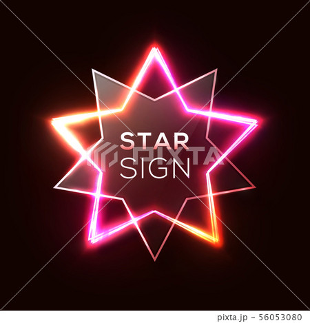 Abstract neon star with shiny glare plastic star shape plate. Night club casino electric frame. 3d Abstract neon star with shiny glare plastic star shape plate. Night club casino electric frame. 3d 56053080