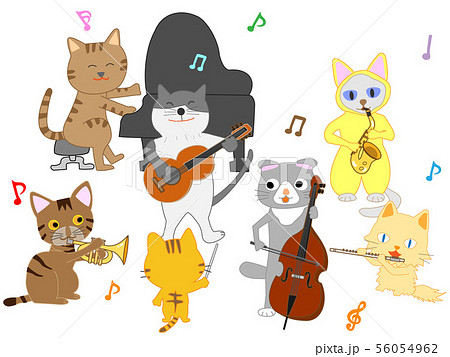 猫のコンサート 猫が歌を歌ったり楽器を演奏しているのイラスト素材