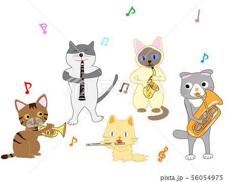 猫のコンサート 猫が歌を歌ったり楽器を演奏しているのイラスト素材