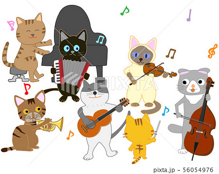 猫のコンサート。猫が歌を歌ったり楽器を演奏している 56054976