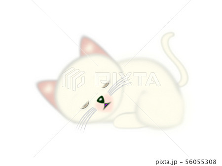 Fluffy Cat Cotton 居眠り白猫の寝姿のイラスト素材