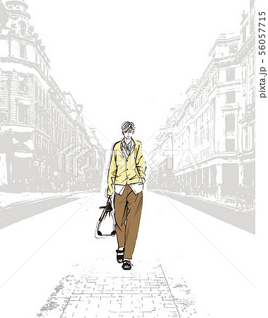街を歩く男性のイラスト素材