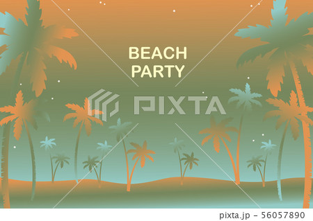 ヤシの木のシルエットとグラデーションの背景のイラスト素材