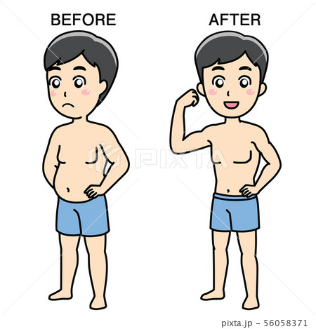 男性のダイエットビフォーアフターのイラスト素材