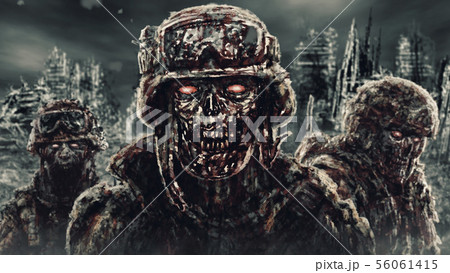 Evil zombie soldiers against the background of 56061415