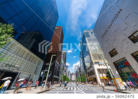 日本の東京都市景観　銀座の街並みを望む（歩行者天国） 56062473