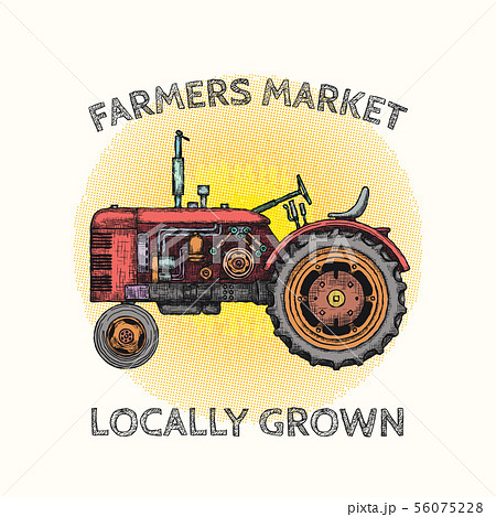 Vintage agricultural tractor, sketch. Hand drawn Vector Vintage agricultural tractor, sketch. Hand drawn Vector 56075228