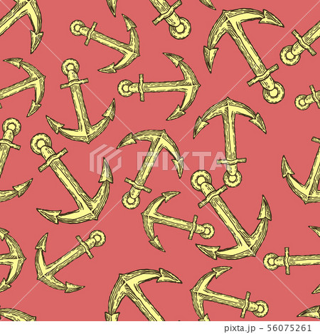 Vintage Anchor Hand Drawn Seamless Pattern Background. Vector 56075261