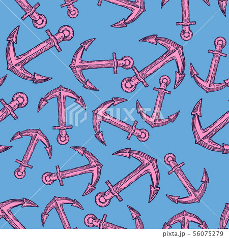 Vintage Anchor Hand Drawn Seamless Pattern Background. Vector Vintage Anchor Hand Drawn Seamless Pattern Background. Vector 56075279