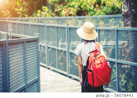traveling backpacker walking on Canopy walkway at 56078441