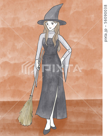 ハロウィン魔女　水彩オレンジ 56090038