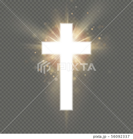 Shining white cross effect on transparent background. Shining saint cross. Riligious symbol. Easter 56092337