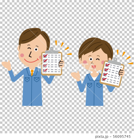 ポップな青い制服の作業員の男女 チェックリスト ポップな青い制服の作業員の男女 チェックリスト 56095745