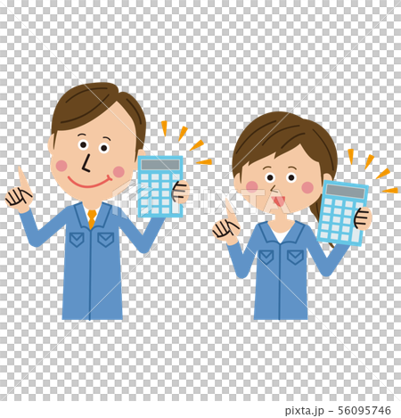 流行藍色制服的工人的男性和女性計算器 56095746