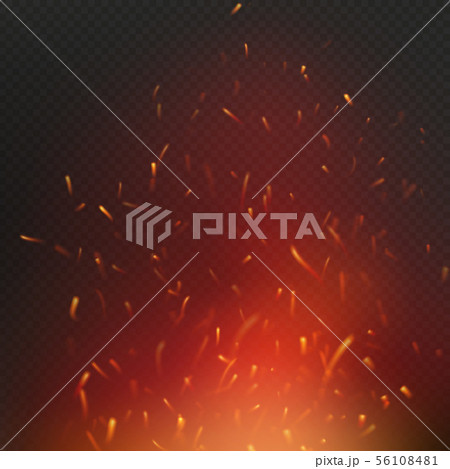 Fire sparks effect flying up with glowing particles in air over dark transparent background. EPS 10 56108481