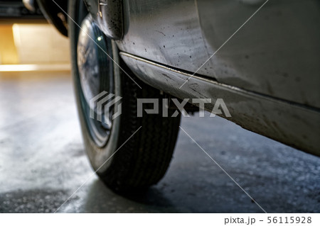 Vintage wheel of classic car, shiny car body Vintage wheel of classic car, shiny car body 56115928