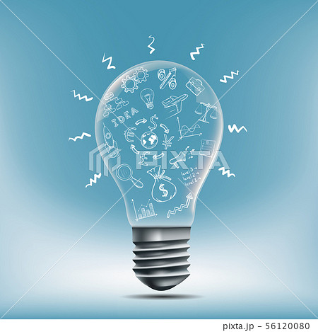 Light bulb with drawn business doodles inside 56120080