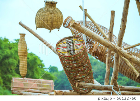 Ancient bamboo fish trap equipment of countryside, 56122760