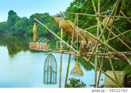 Ancient bamboo fish trap equipment of countryside, Ancient bamboo fish trap equipment of countryside, 56122762